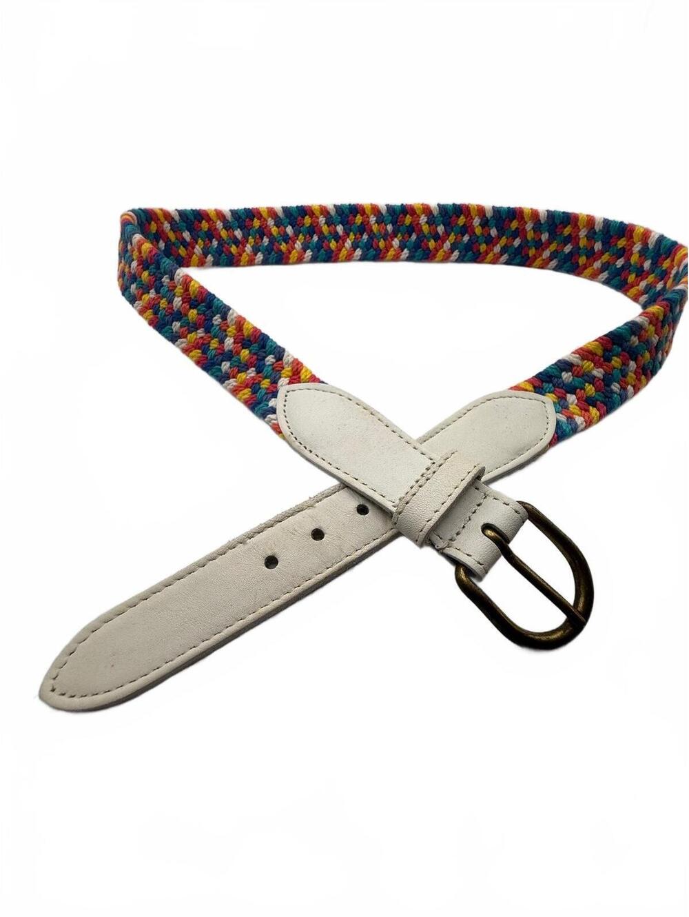 Multicolor Braided & Genuine Leather Belt with Brass Buckle
